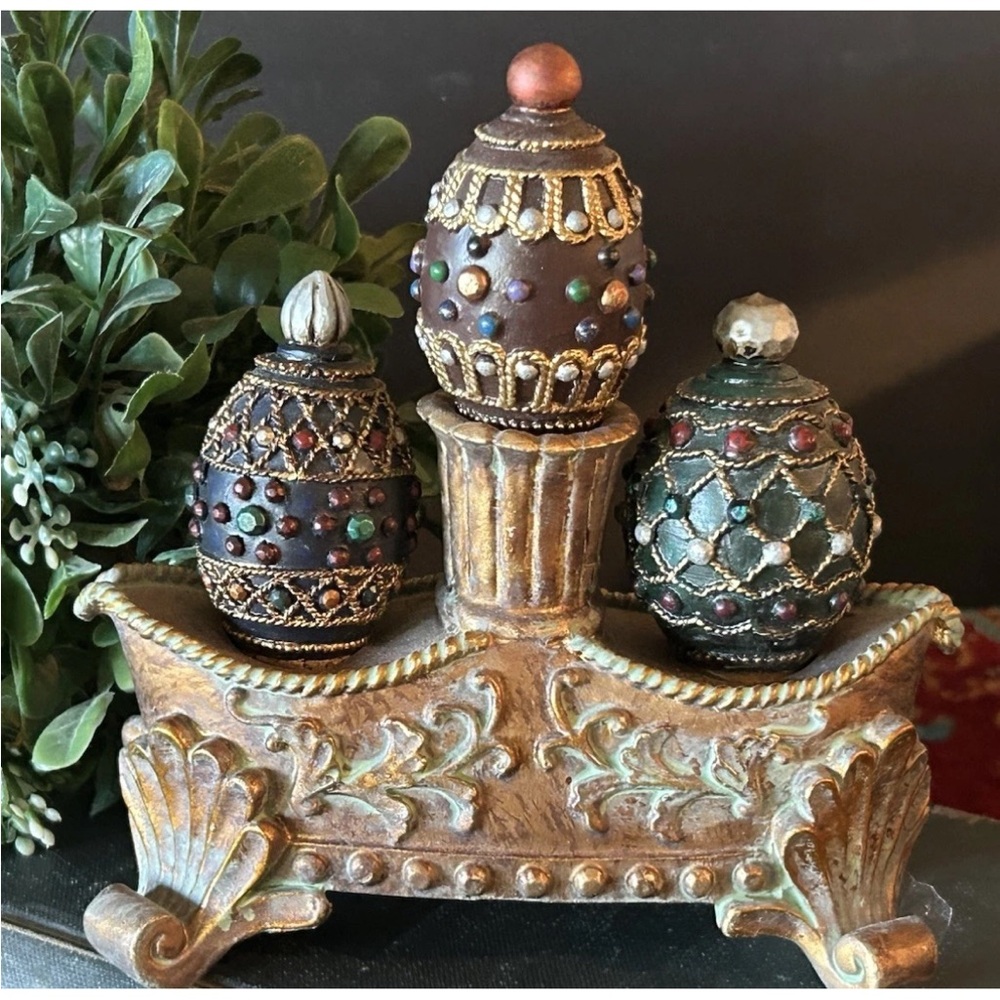 Egg Shaped Moroccan Style Wine Bottle Stoppers Cork Set w/ Holder Unique - Picture 3 of 11